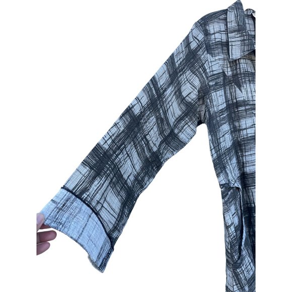 Cynthia Ashby Women's L Large gray plaid Linen longsleeve button up dress - Picture 9 of 13